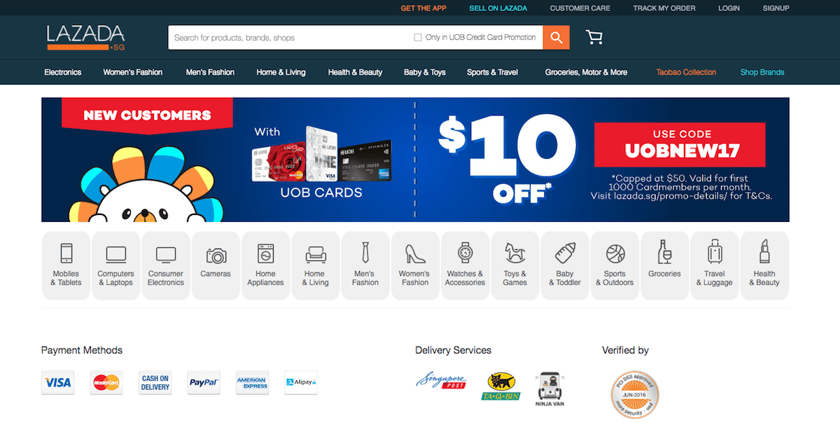 Lazada Singapore $10 OFF with UOB Credit Cards